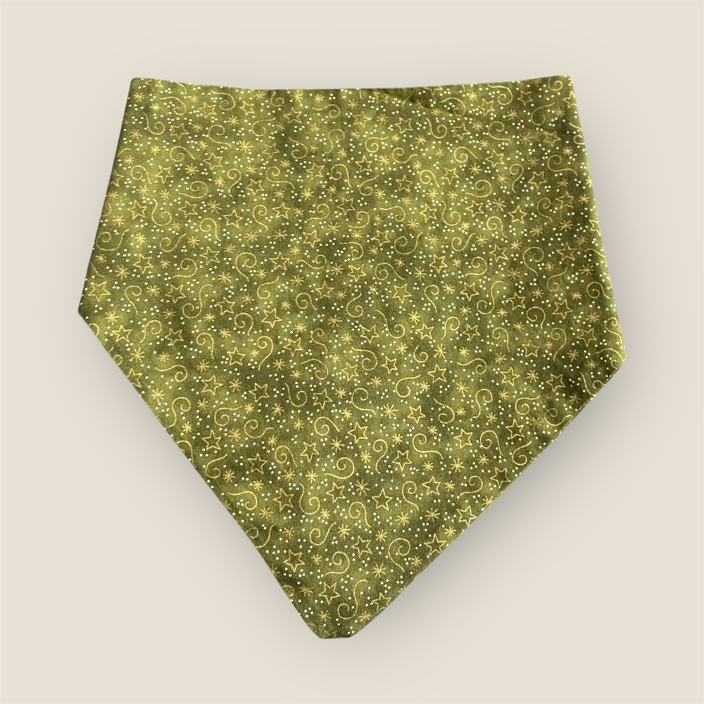 Handmade Green Star Whimsy Patterned Snap Closure Pet Bandana-Large